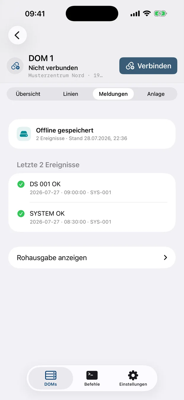 Meldungen in D1 Toolbox mit fiktiven Demodaten